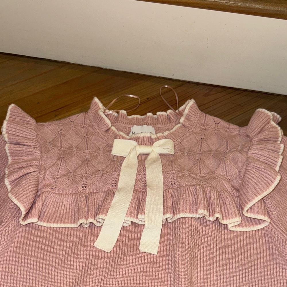 Pink Ruffled Crew Neck Sweater - Picture 2 of 4